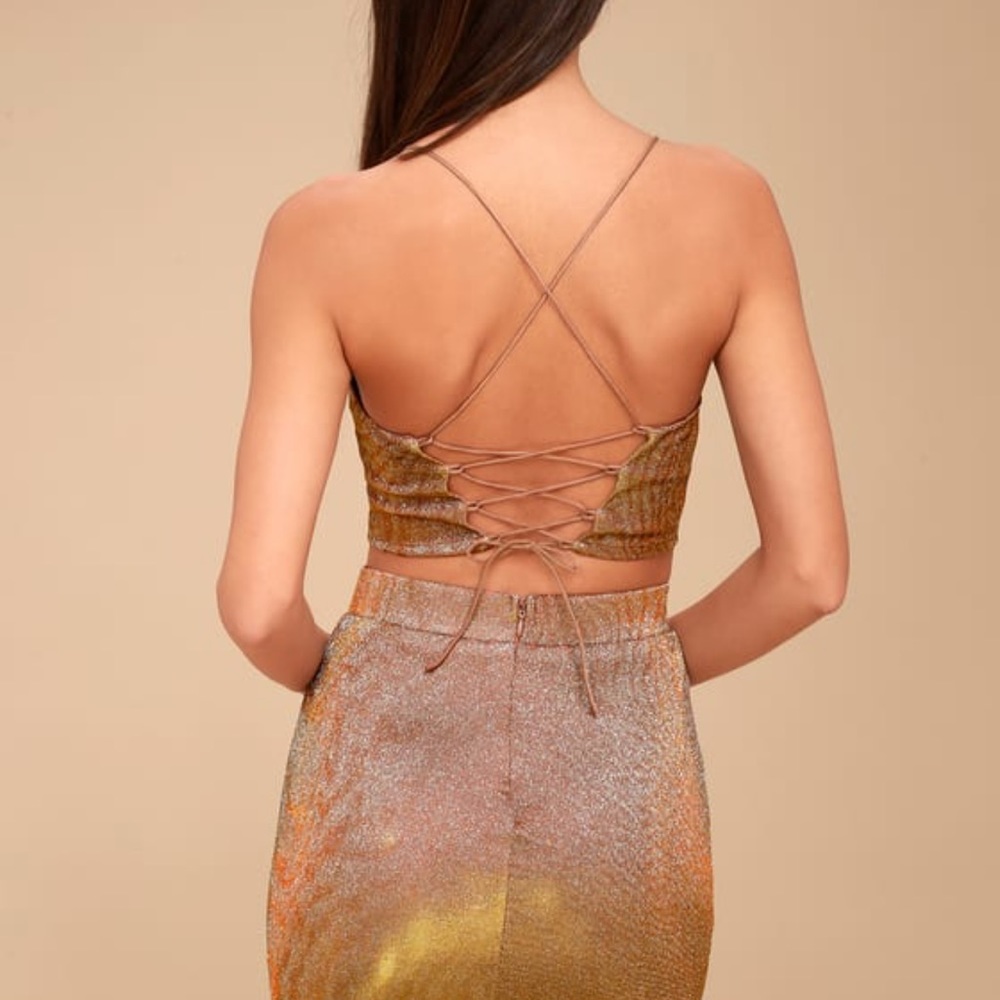 Shimmer and Shake Iridescent Gold Two Piece Dress
